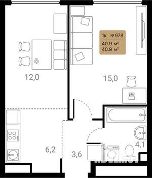 1-к квартира, вторичка, 41м2, 13/28 этаж