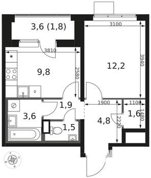1-к квартира, вторичка, 37м2, 3/8 этаж