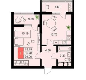 1-к квартира, вторичка, 39м2, 17/20 этаж