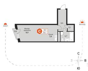 Студия квартира, вторичка, 36м2, 2/8 этаж