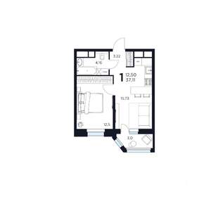 1-к квартира, строящийся дом, 37м2, 5/17 этаж