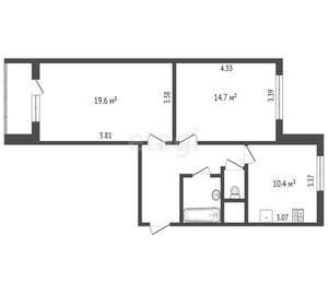 2-к квартира, вторичка, 58м2, 2/25 этаж