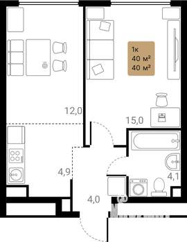 1-к квартира, вторичка, 40м2, 9/28 этаж