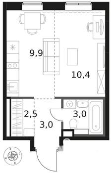 1-к квартира, вторичка, 29м2, 2/8 этаж