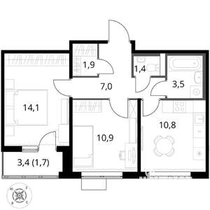 2-к квартира, вторичка, 51м2, 16/17 этаж