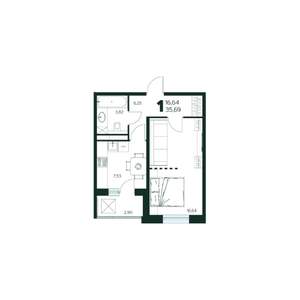 1-к квартира, строящийся дом, 36м2, 4/9 этаж