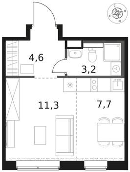 1-к квартира, вторичка, 27м2, 2/8 этаж