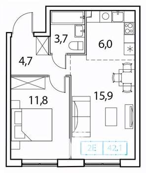 1-к квартира, вторичка, 42м2, 10/18 этаж