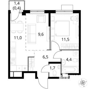 2-к квартира, вторичка, 45м2, 5/17 этаж