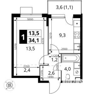 1-к квартира, вторичка, 34м2, 6/17 этаж