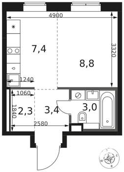 1-к квартира, вторичка, 25м2, 2/8 этаж