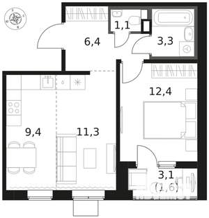 2-к квартира, вторичка, 46м2, 14/17 этаж