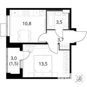 1-к квартира, вторичка, 33м2, 15/17 этаж