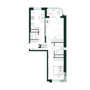 2-к квартира, вторичка, 59м2, 9/9 этаж