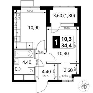 1-к квартира, вторичка, 34м2, 6/17 этаж