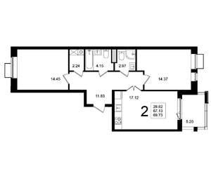 2-к квартира, строящийся дом, 70м2, 2/5 этаж