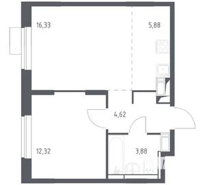1-к квартира, вторичка, 43м2, 7/12 этаж