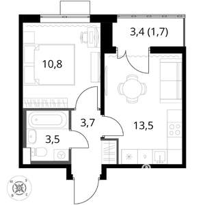 1-к квартира, вторичка, 33м2, 6/17 этаж