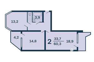 2-к квартира, вторичка, 60м2, 17/17 этаж