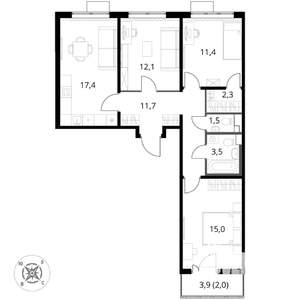 3-к квартира, вторичка, 77м2, 16/17 этаж