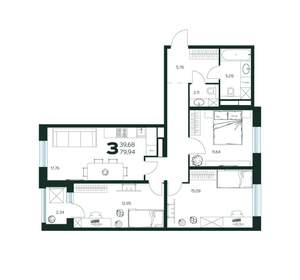3-к квартира, вторичка, 80м2, 8/9 этаж