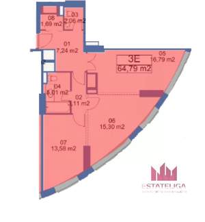 2-к квартира, вторичка, 66м2, 27/41 этаж
