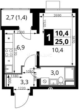1-к квартира, вторичка, 25м2, 10/17 этаж