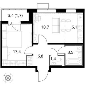 2-к квартира, вторичка, 44м2, 8/17 этаж