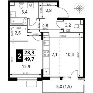 2-к квартира, вторичка, 50м2, 14/17 этаж