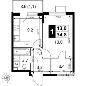 1-к квартира, вторичка, 35м2, 3/17 этаж