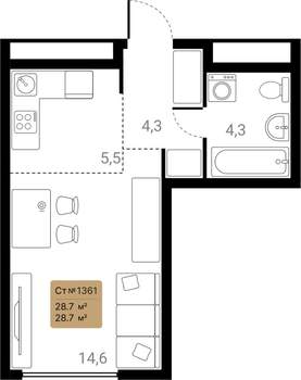 1-к квартира, вторичка, 29м2, 25/28 этаж