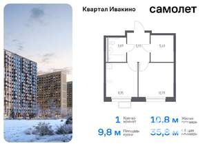 1-к квартира, вторичка, 36м2, 7/14 этаж