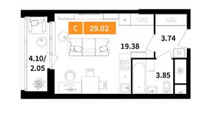 Студия квартира, вторичка, 29м2, 9/9 этаж