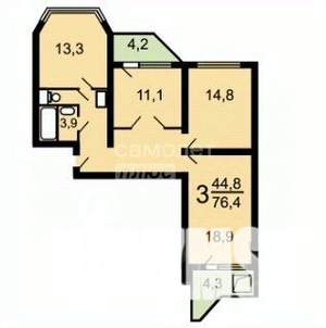 3-к квартира, вторичка, 76м2, 12/17 этаж