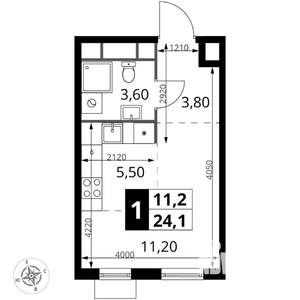 1-к квартира, вторичка, 24м2, 2/8 этаж