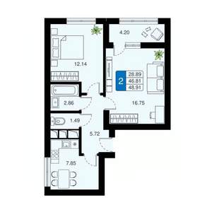 2-к квартира, вторичка, 49м2, 9/20 этаж