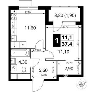 1-к квартира, вторичка, 37м2, 7/8 этаж