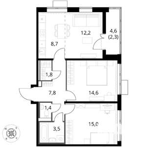 3-к квартира, вторичка, 67м2, 11/17 этаж