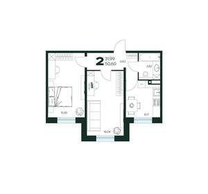 2-к квартира, вторичка, 51м2, 1/9 этаж