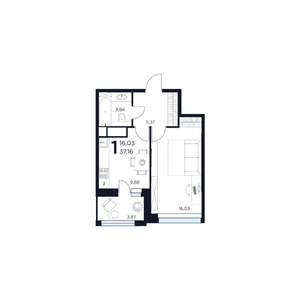 1-к квартира, строящийся дом, 37м2, 7/15 этаж