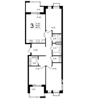 3-к квартира, строящийся дом, 99м2, 2/5 этаж