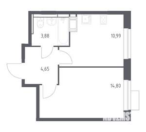 1-к квартира, вторичка, 34м2, 7/12 этаж