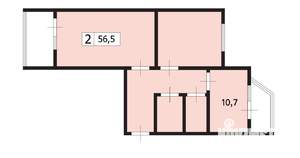 2-к квартира, вторичка, 57м2, 21/25 этаж