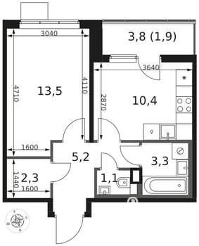 2-к квартира, вторичка, 46м2, 5/8 этаж