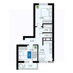 2-к квартира, вторичка, 49м2, 11/20 этаж