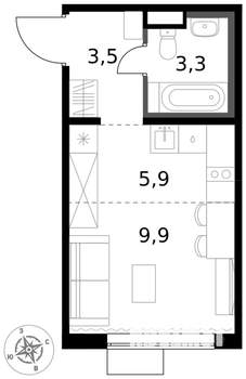 1-к квартира, вторичка, 23м2, 6/17 этаж