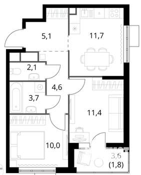 2-к квартира, вторичка, 50м2, 5/16 этаж