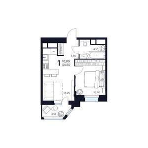 1-к квартира, строящийся дом, 35м2, 7/17 этаж