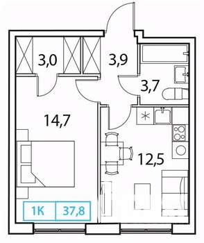 1-к квартира, вторичка, 38м2, 13/18 этаж