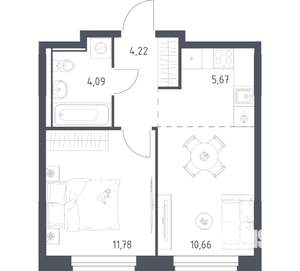 1-к квартира, вторичка, 36м2, 10/17 этаж